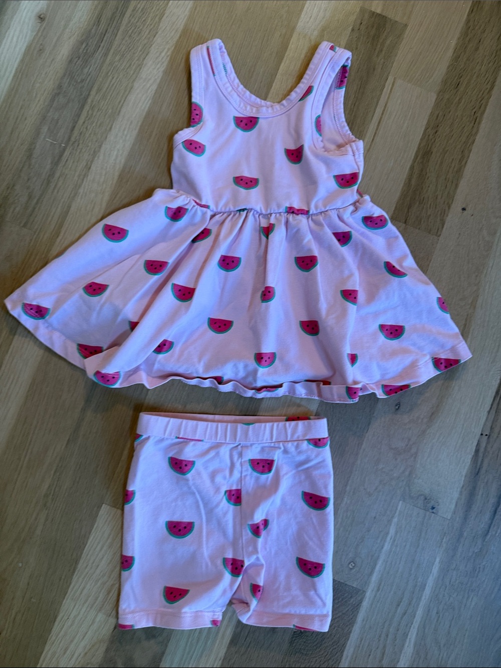 Girls Pink Watermelon Tank Dress & Shorts Matching Set